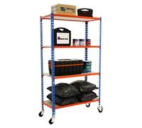 Maderclick Estantería metálica Mobile (Al x An x Pr: 157,5 x 90 x 30 cm, Número de baldas: 4 ud., Inserción, Azul/Naranja)