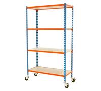 Maderclick Estantería metálica Mobile Superplus (Al x An x Pr: 157,5 x 110 x 50 cm, Número de baldas: 4 ud., Inserción, Azul/Naranja)