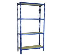 SimonRack Estanteria Metalica, 4 Baldas Madera Ajustables, 200 kg de Punto Flexión, 1500x1100x400 mm, Estantería Almacenaje, Sin tornillos, Azul/Madera - Maderclick
