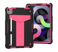 MadeRy Funda para iPad Air 4 10.9" 2020 / iPad Pro 11" 2020/2018, Resistente Carcasa Niño Antigolpes Cover con Soporte (Negro+Rosa Roja)