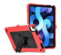 MadeRy Funda para iPad Air 4 10.9" 2020 / iPad Pro 11" 2020/2018, Rugosa Resistente Antichoque Carcasa Cover con Soporte y Correa Hombro (Rojo+Negro)