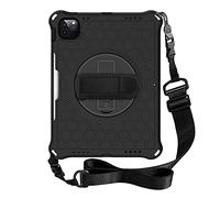 MadeRy Funda para iPad Air 4 10.9" 2020 / iPad Pro 11" 2021/2020 / 2018, Rugosa Antigolpes Carcasa con Soporte Rotación y Correa Hombro, Negro