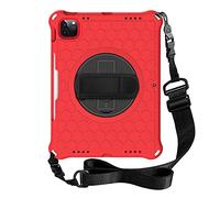 MadeRy Funda para iPad Air 4 10.9" 2020 / iPad Pro 11" 2021/2020 / 2018, Rugosa Antigolpes Carcasa con Soporte Rotación y Correa Hombro, Rojo