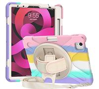 MadeRy Funda para iPad Air 4 10.9" / iPad Pro 11" 2021 & 2020 & 2018, Carcasa Robusta Antichoque Rugosa con Soporte Rotativo Asa de Mano y Correa Hombro.(Rosa Camuflaje)