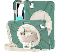 MadeRy Funda para iPad Air 4 10.9" / iPad Pro 11" 2021 & 2020 & 2018, Carcasa Robusta Antichoque Rugosa con Soporte Rotativo Asa de Mano y Correa Hombro.(Verde Esmeralda)