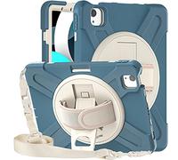 MadeRy Funda para iPad Air 4 10.9" / iPad Pro 11" 2021 & 2020 & 2018, Carcasa Robusta Antichoque Rugosa con Soporte Rotativo Asa de Mano y Correa Hombro.(Azul Aciano)