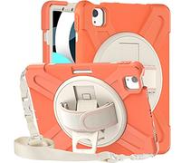 MadeRy Funda para iPad Air 4 10.9" / iPad Pro 11" 2021 & 2020 & 2018, Carcasa Robusta Antichoque Rugosa con Soporte Rotativo Asa de Mano y Correa Hombro.(Naranja)