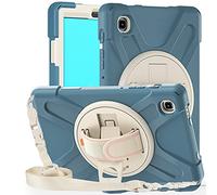 MadeRy Funda para Samsung Galaxy Tab A7 Lite 8.7" 2021 (SM-T220/T225), Carcasa Robusta Antichoque Rugosa con Soporte Rotativo Asa de Mano y Correa Hombro.(Azul Aciano)
