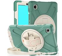 MadeRy Funda para Samsung Galaxy Tab A7 Lite 8.7" 2021 (SM-T220/T225), Carcasa Robusta Antichoque Rugosa con Soporte Rotativo Asa de Mano y Correa Hombro.(Verde Esmeralda)