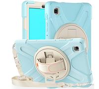 MadeRy Funda para Samsung Galaxy Tab A7 Lite 8.7" 2021 (SM-T220/T225), Carcasa Robusta Antichoque Rugosa con Soporte Rotativo Asa de Mano y Correa Hombro.(Azul Claro)
