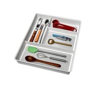 madesmart Bandeja organizadora clásica de 4 compartimentos para cajones, plástico multiusos para cajones, color blanco