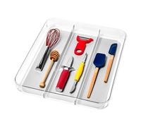 Madesmart - Bandeja para utensilios (tamaño grande), color gris claro | Colección de agarre suave transparente | 3 compartimentos | Forro de agarre suave | Patas antideslizantes | Sin BPA