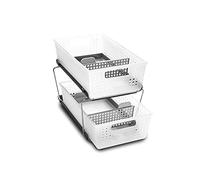 madesmart Organizador de 2 Niveles de colección de baño con Asas, Ahorro de Espacio, Almacenamiento Multiusos y Libre de BPA, Grande, Escarcha con divisores