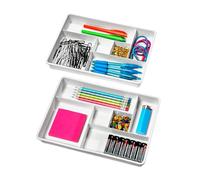 madesmart Organizador de cajones de dos piezas, color blanco, colección de valor, 12 compartimentos, sostiene objetos con una variedad de tamaños, fácil de limpiar, sin BPA, 27,31 x 19,05 x 6,60 cm