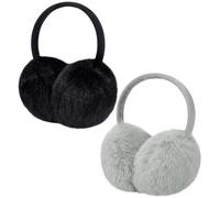 MADHOLLY 2 Pack Upgraded Adjustable Faux Fur Earmuffs - Soft Warm Ear Muffs for Winter Women & Men - Ear Covers & Warmers for Most Adults (Black & Gray)