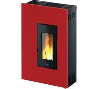 Madison 5 T2 - Estufa de pellets ventilada Slim 5,1 kW, depósito 12 kg, volumen calefactable 146 m³, clase metal rojo burdeos