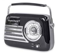 Madison - FREESOUND-VR40B - Radio a pilas larga vintage de 30W con Bluetooth, USB y FM - Negro