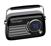 Madison - FREESOUND-VR40BK-DAB - Radio DAB+ vintage con batería de larga duración - DAB+, FM, Bluetooth y USB - Subwoofer trasero - Negro brillante - Vintage, Nostalgia, Retro