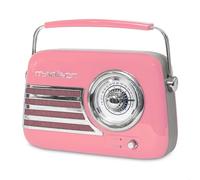 Madison - FREESOUND-VR40P - Radio a batería de Larga duración Vintage de 30 W con Bluetooth, USB y FM - Rosa