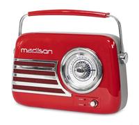 Madison - FREESOUND-VR40R - Radio a batería de Larga duración Vintage de 30W con Bluetooth, USB y FM - Rojo