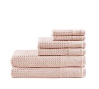 Madison Park 6 Piece 100% Cotton Set for Bathroom, 2 Bath Hand Towels, 2 Washcloths, SPA Luxurious Jacquard Waffle Comb Textured Design, 6 pcs, Pink