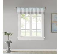 Madison Park Amherst Polyoni Pintuck Cenefa de Ventana Color Gris Turquesa, cenefas Modernas con Bolsillo para Barra para Ventanas, 50 x 18 Pulgadas, Color Aguamarina