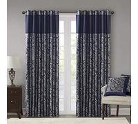 Madison Park Aubrey Jacquard Rod Pocket Valance, Classic Elegant Silk Paisley Valances for Windows, 50X18, Blue, Azul Marino, 50x108