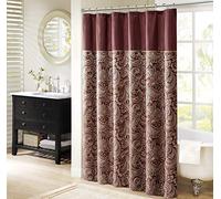 Madison Park Aubrey Shower Curtain Paisley Jacquard Pieced Microfiber Pantalla de privacidad Moderna de Seda sintética para decoración de baño y bañera, Poliéster, Granate, W 72" x L 72" (1 Panels)