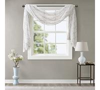 Madison Park Cortina Transparente Bordada de Tela de transición para Sala de Estar, Paquete de 1 Panel, poliéster, Blanco/Gris, 50 x 144 Pulgadas