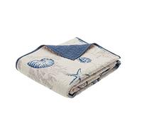 Madison Park Cotton Throw Blanket-Premium Double Sided Stitching Diseño Casual de Vida Marina Costera, Ultra Suave y acogedora, Ropa Sala de Estar, sofá, Cama, Poliéster, Azul Bayside, 60"x70"