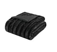 Madison Park Duke Manta Piel, Suave, acogedora, de Pelo sintético Largo Cepillado para Cama, Entrenador o sofá, Poliéster, Negro, 50 x 60 in