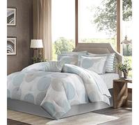 Madison Park Essentials - Edredón para Cama en una Bolsa, diseño de Colores Vibrantes para Todas Las Estaciones, con Juego de sábanas Completo, tamaño King (264 x 233 cm), diseño Circular Aqua