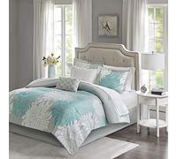 Madison Park Essentials - Funda para Todas Las Estaciones, Almohada Decorativa, algodón, Aguamarina Floral, tamaño matrimonial