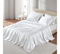 Madison Park Essentials - Juego de sábanas de satén Lujoso y Sedoso con Brillo Natural, Bolsillo Profundo de 40.6 cm, elástico Alrededor, Ropa de Cama tamaño King, Blanco, 6 Piezas