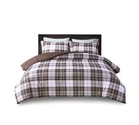 Madison Park Essentials Parkston - Edredón a Cuadros, Funda a Juego, Funda 3M Scotchguard Antimanchas, hipoalergénico para Todas Las Estaciones, tamaño Individual/Individual XL, marrón, 2 Piezas