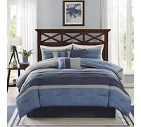 Madison Park Falda de Cama a Juego, Almohadas Decorativas, poliéster, Azul Gris, Queen (90 x 90 Pulgadas)