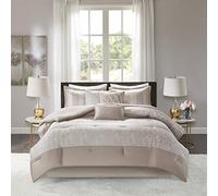 Madison Park Juego de edredón Jacquard de felpilla de 7 Piezas, poliéster, Gris Pardo, Queen