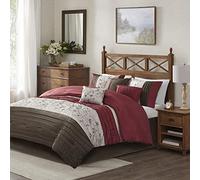 Madison Park - Juego de Falda de Cama a Juego, Almohadas Decorativas, poliéster, Rojo, King (264 x 233 cm)