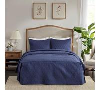 Madison Park Juego de Ropa de Cama Ligero para Todas Las Estaciones, Fundas de Almohada, Microfibra, Quebec, Damasco, Azul Marino Acolchado, Queen(60 x 20 + 60 cm)