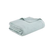 Madison Park Manta 100% algodón Egipcio, Transpirable, acogedora, de Punto, Ligera, para Cama, sofá y sofá, matrimonial/Queen, Color Azul Claro