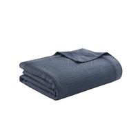 Madison Park Manta suave certificada 100% algodón egipcio transpirable y acogedora, diseño clásico de punto gofre de alta calidad, funda ligera de lujo para todas las estaciones, para cama, sofá y sofá, azul King (108 x 90 pulgadas)