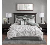 Madison Park Odette Jacquard - Juego de Cama (8 Piezas, con Rayas de Damasco), Tejido, Plata, King