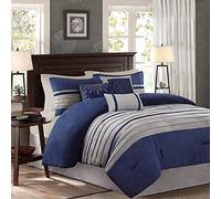 Madison Park Palmer - Set de edredón microante, Detalle a Rayas, Alternativa al plumón Todo el año, Fundas de Almohada a Juego, cojín Decorativo, California King (264 x 234 cm) Azul