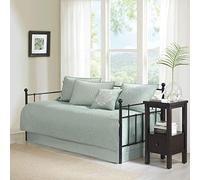 Madison Park Quebec - Juego de Ropa de Cama tamaño sofá Cama, Espuma de mar, Damasco, 6 Piezas, Colcha Acolchada de Microfibra ultrasuave