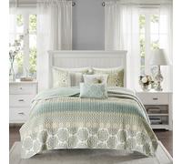 Madison Park Quilt Modern Classic Design Ropa de Cama Ligera Transpirable para Todas Las Estaciones, Fundas a Juego, Almohada Decorativa, Algodón, Rayas Verde/Amarillo, Full/Queen (90 in x 90 in)