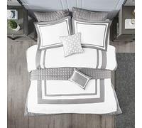 Madison Park Ropa de Cama Alternativa para Todas Las Estaciones, Fundas a Juego, Almohadas Decorativas, Microfibra, Patrimonio, Bloque de Color Gris, California King (104 x 92 Pulgadas)