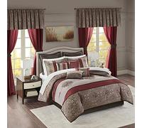 Madison Park Ropa de Cama de Lujo para Todas Las Estaciones, sábanas, Almohadas y Cortinas Decorativas, Cenefa, poliéster, medallón Rojo, Cal King (104 x 92 Pulgadas)