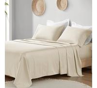 Madison Park Sábanas de algodón orgánico suaves y transpirables de 300 hilos, juego de sábanas elásticas de bolsillo profundo que se adapta a colchones de hasta 18 pulgadas, para todas las estaciones,