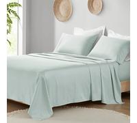 Madison Park Sábanas de algodón orgánico suaves y transpirables de 300 hilos, juego de sábanas elásticas de bolsillo profundo que se adapta a colchones de hasta 18 pulgadas, para todas las estaciones,