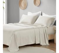 Madison Park Sábanas de algodón orgánico suaves y transpirables de 300 hilos, juego de sábanas elásticas de bolsillo profundo que se adapta a colchones de hasta 18 pulgadas, para todas las estaciones,